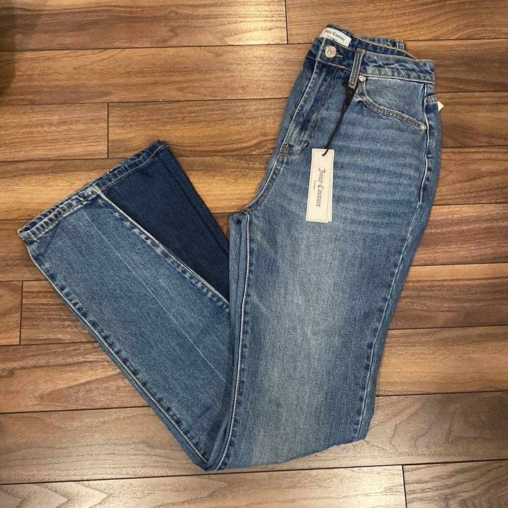 JUICY COUTURE Women’s High Waist Wide Leg Two Tone Denim Jeans